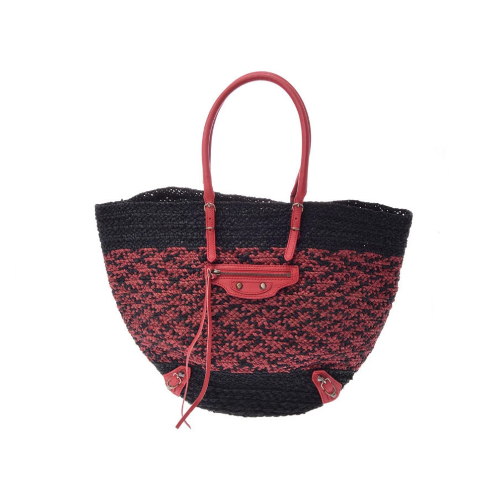 Balenciaga raffia handbag black red mirrored